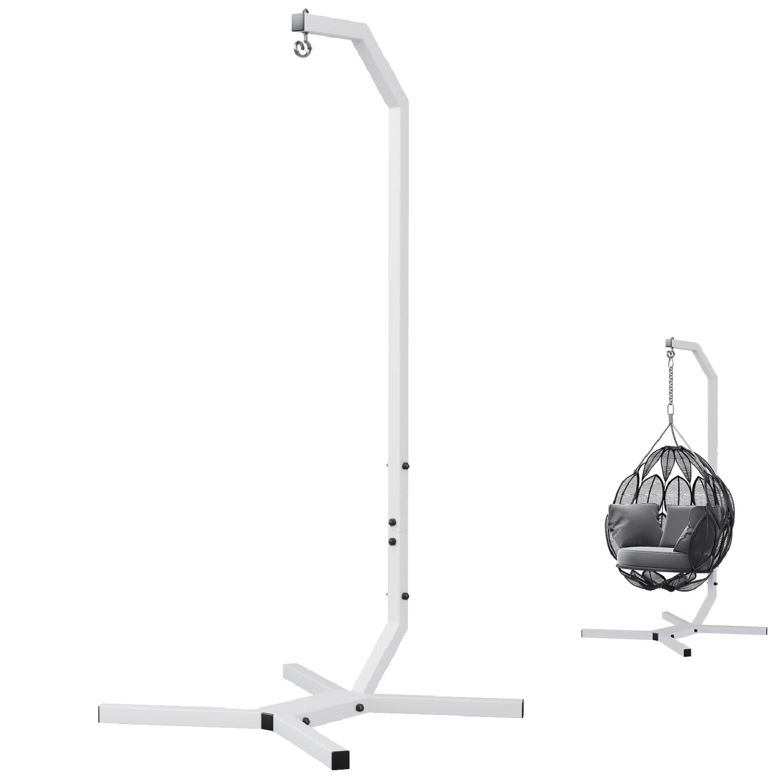QLS Hängesessel Gestell 203 cm aus Stahl mit Haken bis 100 kg Weiß | Robuste Stahlkonstruktion mit wetterfester Pulverbeschichtung, geeignet für Garten, Balkon, Terrasse und Innenbereich