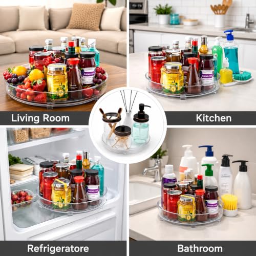Image of Xacton Clear Lazy Susan Turntable Organizer Tray | 360 Rotating Acrylic Transparent Round Storage Organizer I Kitchen, Bathroom & Makeup Storage Rack for Spices, Cosmetic, Jars & Bottles - 10 Inch