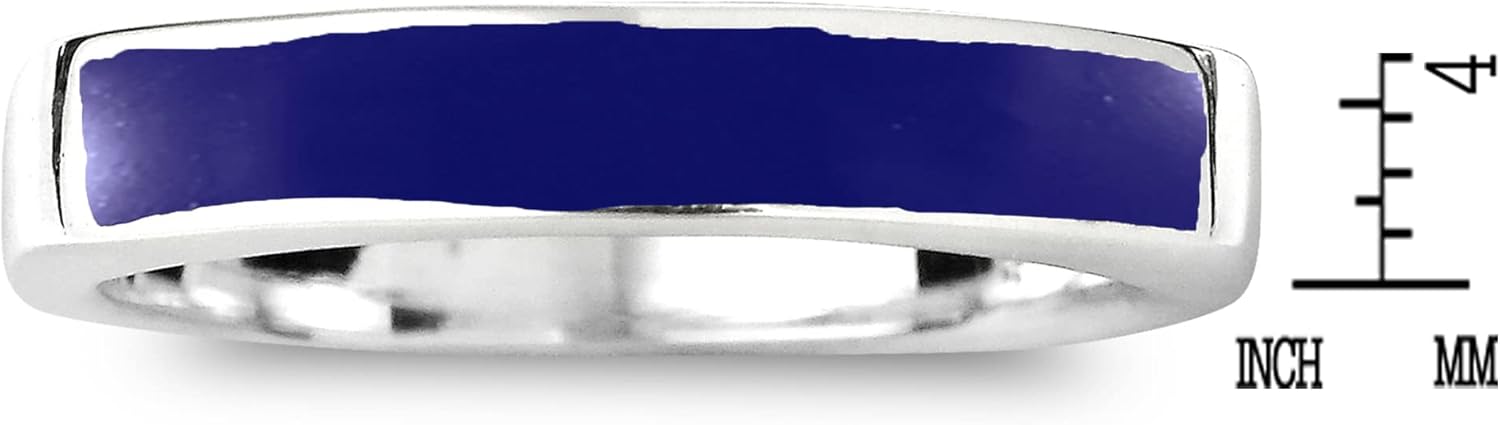 AeraVida Rectangular Bar Simulated Blue Lapis-Lazuli Inlay .925 Sterling Silver Ring | Classic Wedding Rings For Women | Casual Comfort Fit Silver Rings for Women - Image 4
