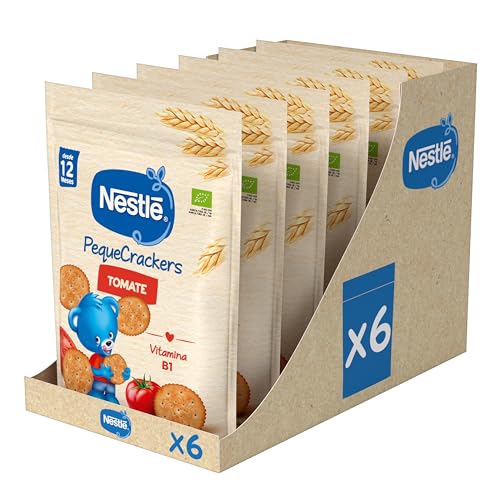 NESTLÉ PequeCrackers Tomate, para bebés desde 12 meses, 6 bolsas de 100g