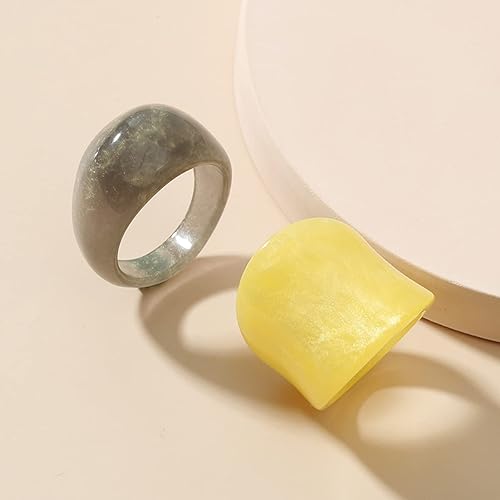 Miniatura 4 de Anillos gruesos de resina, anillos de resina acrílica, anillos anchos y gruesos para nudillos, anillo de articulación apilable, retro, acrílico,