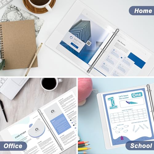 1 inch 3-Ring Binder, 1\" Round Ring Binder with 2 Interior Pockets, Holds 200 Sheets US Letter Size 8.5\'\' x 11\'\', Clear View Binders for Office, Home, and School (White,8-Pack) - Thumbnail 6
