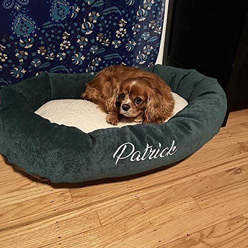 Image of Majestic Pet Personalized Bagel Dog Bed - Machine Washable - Soft Comfortable Sleeping Mat - Durable Supportive Cushion Custom Embroidered - Available Replacement Covers - Large Blue Green