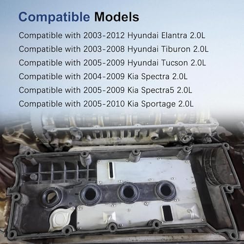Image of VS50583R Valve Cover Gasket Set 22441-23800 2244323001 2244223500 | Fit for Hyundai Elantra Tiburon Tucson Kia Spectra Sportage Spectra5 2.0L 2003-2012 Replace 22443-23000 2244323000 VS50409S