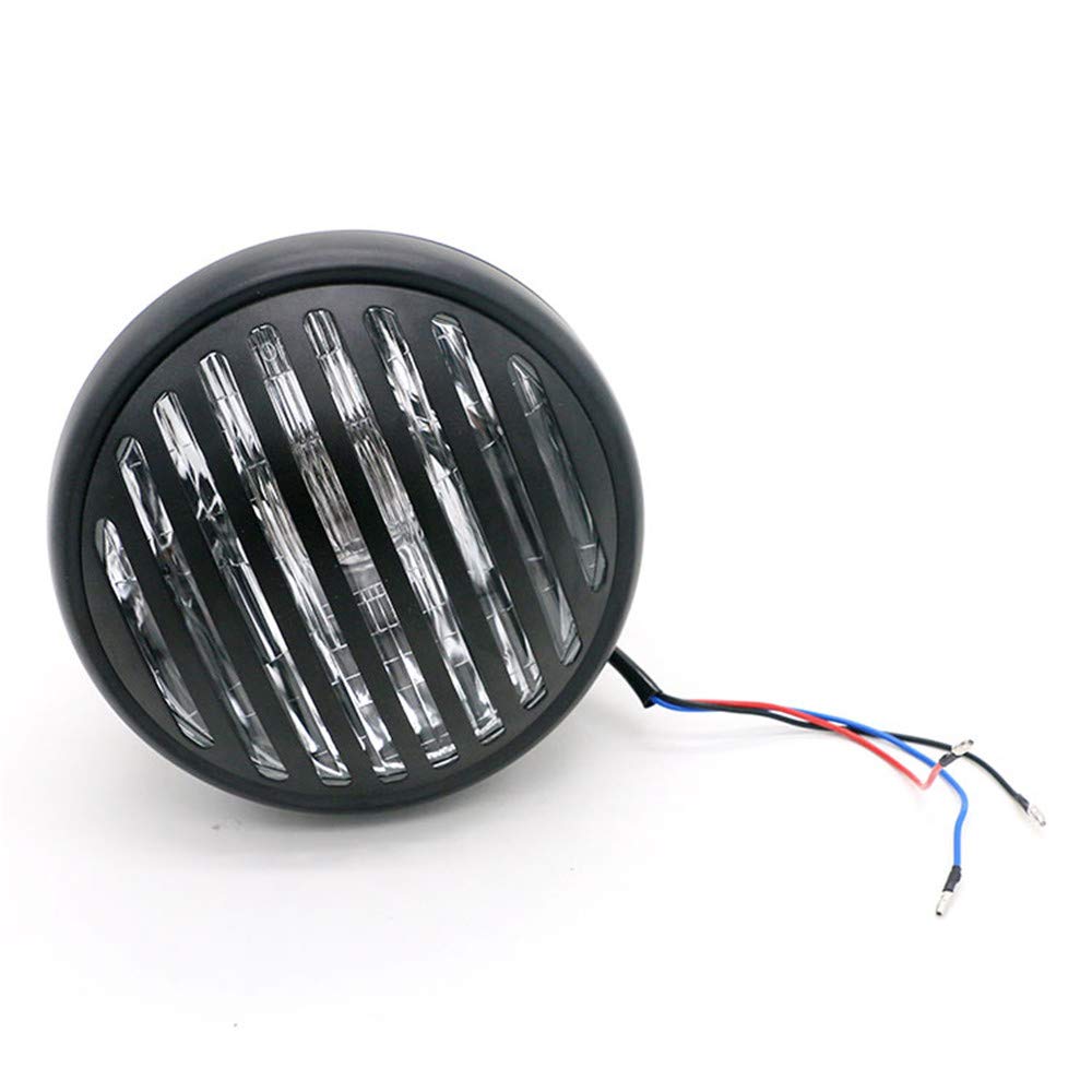 Faro rotondo per moto da 7" con griglia personalizzata e supporto di montaggio, faro anteriore universale retrò nero per moto per Softail Street Glide Chopper Cruiser CG125