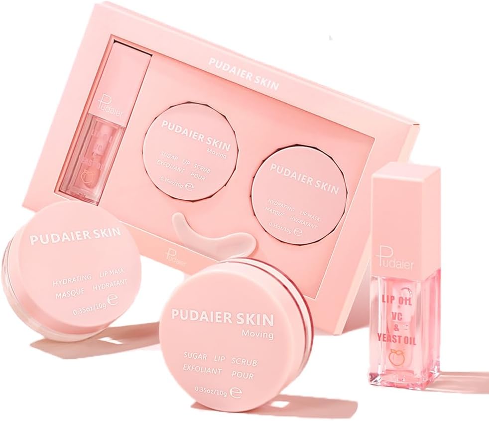 3Pcs Lip Care Set - Includes Hydrating Lip Glow Oil & Moisturizing Lip Treatment Sleeping Mask & Exfoliating Lip Scrub, Shiny and Nourishing Lips, Dry Lips Treatment