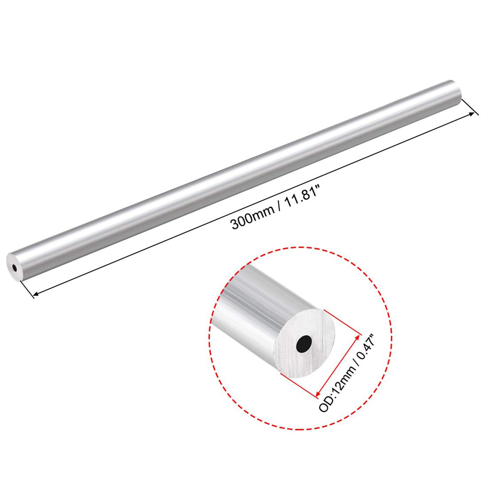 TOP-VIGOR 1Pc Tube Rond En Aluminium 6063 Sans Soudure, Diamètre Extérieur 12mm / Intérieur 3mm, Longueur 300mm - Pour Industrie, Bricolage, Décoration & Mécanique