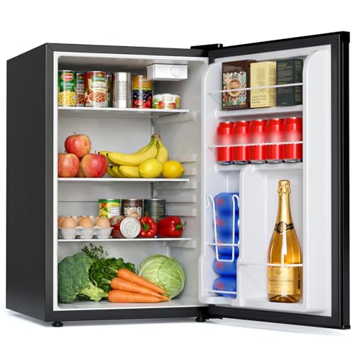 COWSAR 4.4 Cu.Ft Dorm Fridge, Single Reversible Door Compact Refrigerator with Adjustable Thermostat, Removable Glass Shelves,...