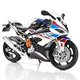 Risopen 1:12 Motorrad Spielzeug Kompatible für BMW S1000RR Motorrad Modell Metall Die-Cast mit Kunststoffmotormodell Keine Baugruppe benötigt Mini-Fertig-Moto-Geschenk für Erwachsene (weiß)