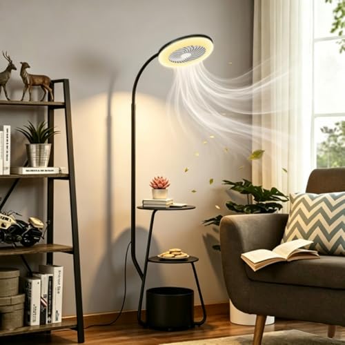 Image of Pedestal Fan with RGB Lights Dimmable Floor Standing Fan 3-Wind Speed