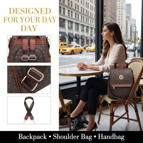Image of MKP Women Fashion Backpack Purse Multi Pockets Signature Anti-Theft Rucksack Travel Ladies Shoulder Bag Handbag 2Pcs
