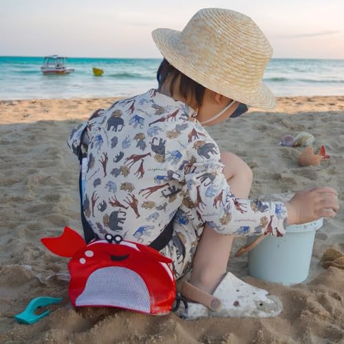Image of Crab-Shaped Mesh Beach Toy Bag with Adjustable Shoulder Strap - Fun and Functional Sand Toy Storage for Kids