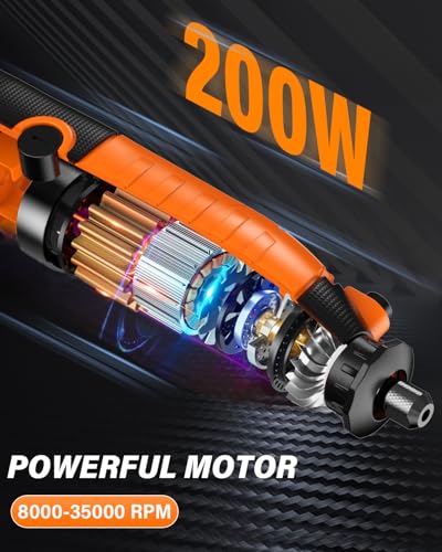 Akdomart Multifunktionswerkzeug, 200W Rotationswerkzeug, Rotary Tool Set con 135 Zubehör, 6 Einstellbare Geschwindigkeiten, 8000-35000RPM, für Gravur, Bohren, Schneiden, Schleifen, Gravieren