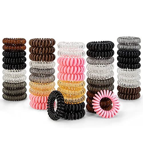 Spiral Hair Ties,RHINESNG 50 Pack No Crease Coil Hair Ties Elastics,Hair Ties For Women Girls Thick hair,Phone Cord Hair ,Ponytail Holders For Thick Hair Ties,hair styling accessories(Multicolor)