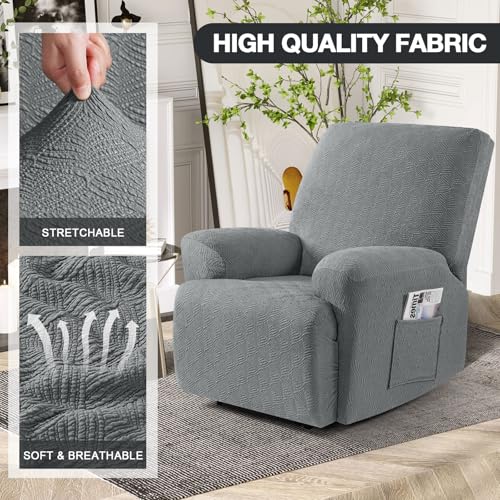 Image of Timeles Recliner Covers Extra Wide Recliner Chair Cover Reclining Sofa Slipcovers for Pet&Kid,Stretch Soft Washable (One-Seater Oversized, Light Gray)