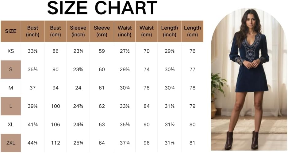 Bohemian Embroidered Deep V Long Sleeve Mini Dress – Velvet/Suede Party Cocktail Dress for Women - Image 8