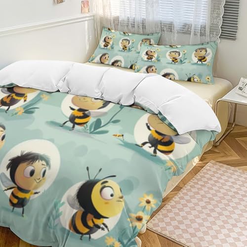 Juego de cama de abeja con 2 fundas de almohada y cremallera de microfibra 3