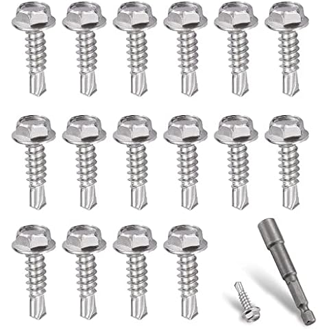 Litorange 121 Stück M4.2*16mm Edelstahl Selbstschneidende Schrauben mit Dichtung,Bohrschrauben mit 1 Sechskant Bit Steckschlusselsatz,Blechschrauben Set für Industrie,Stahl,Holz usw Cover