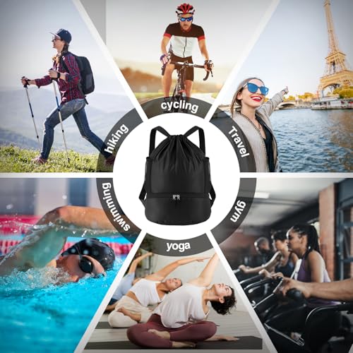 Image of 6 Pcs 6 Pcs Gym Drawstring Backpack Bulk for Men, Black | Drawstring Closure, with Shoe Compartment, Wet Proof Pocket, Lightweight, Durable Build, Gym Practice & Game-day Ready