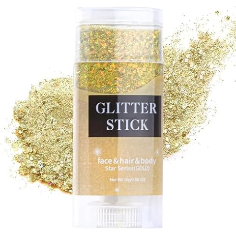 LemonSac Gold Body Glitter Stick, Singer Concerts Glitter Gel, Holographic Mermaid Sequins Chunky Glitter, Music Festival Rave Glitter Makeup for Body, Face, Hair and Lip, 0.56oz (02# Gold Glitter) Cover