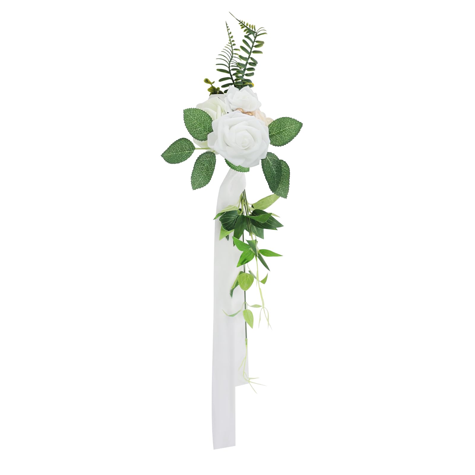 10 Stück Hochzeitsstuhl Dekoration Blumen mit Band, Künstliche Blumen Blumenschmuck für Stuhl, Hochzeit Deko, Party, Empfang, Veranstaltung, Blumen Deko für Stühle (Weiß+Grün)