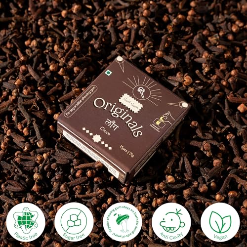 Image of Gud Gum- Natural, Plastic Free Chewing Gum- Clove, Cardamom, Fennel, Cinnamon- 21g x 4 - Mini Pack of 4- No added artificial colours, flavours & sweeteners (4 Packs, 60 chewing gums) (Pack of 4, Clove)