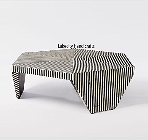 Bone Inlay Geometric line Coffee Table in Black Color