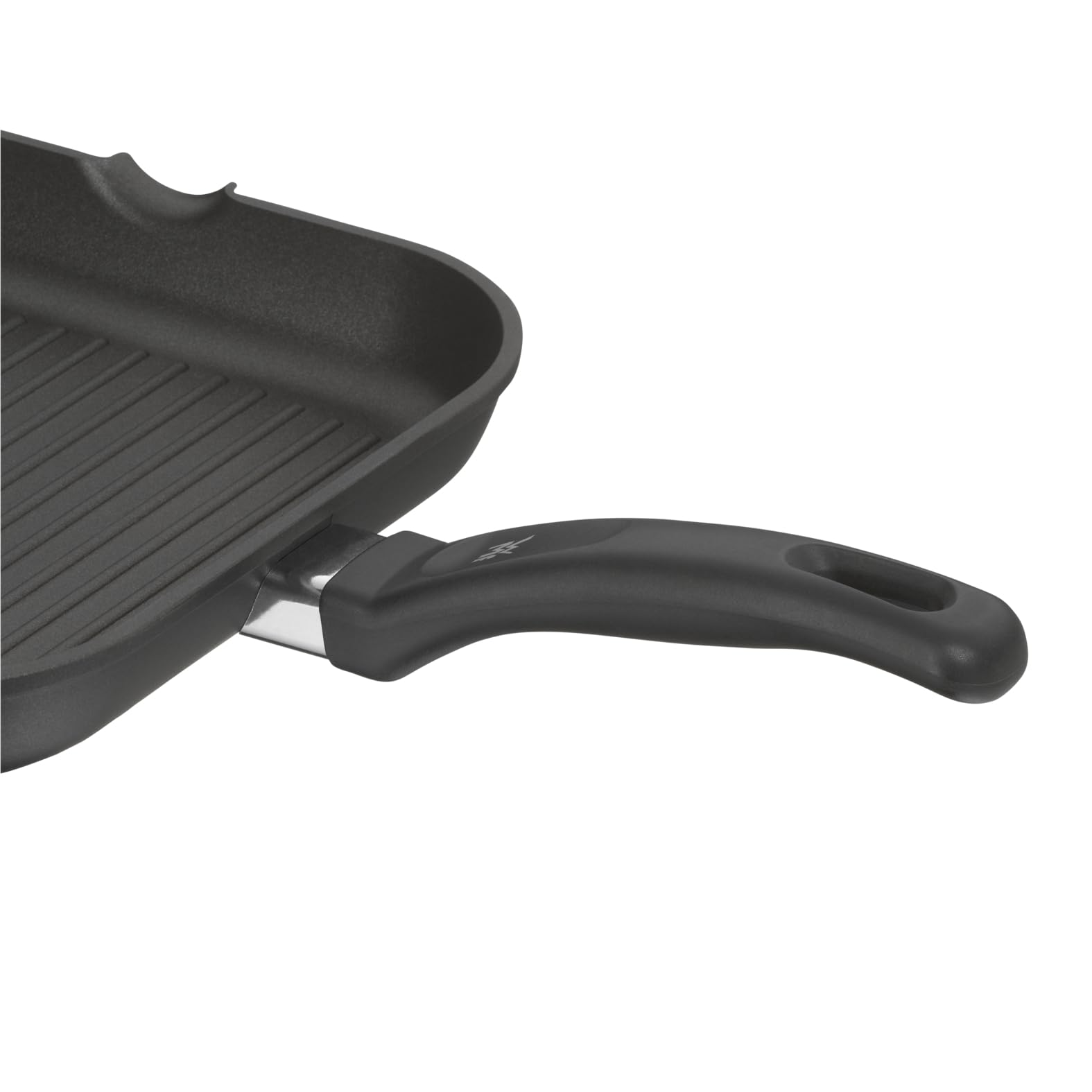 WMF Grillpfanne 27 x 27 cm mit Ausguss, Steakpfanne gerillt, nicht induktionsgeeignet, Aluminium beschichtet, Grill Pfanne ideal zum knusprigen Braten, eckige Pfanne, Kunststoffgriff mit Flammschutz