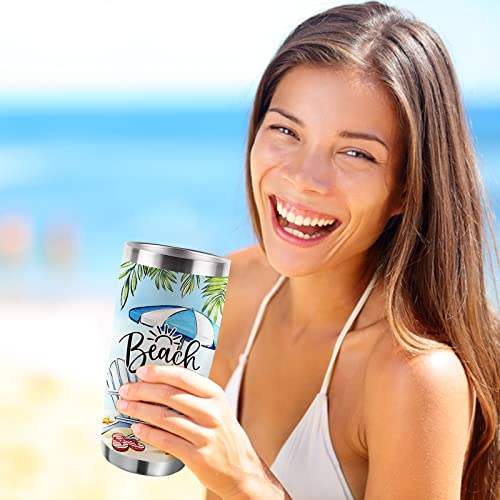Paayna Beach Is My Happy Place Insulated Vacuum Tumbler With Lid, Summer Chair Tropical Sea Ocean Coastal Stainless Steel Double Wall Cup, 20 Oz Nautical Travel Detachable Straw Mug Beach Lovers Gifts #TOP6