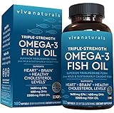 Viva Naturals Triple-Strength Omega 3 Fish Oil with EPA and DHA Supplements 2,200mg, 180 Softgels