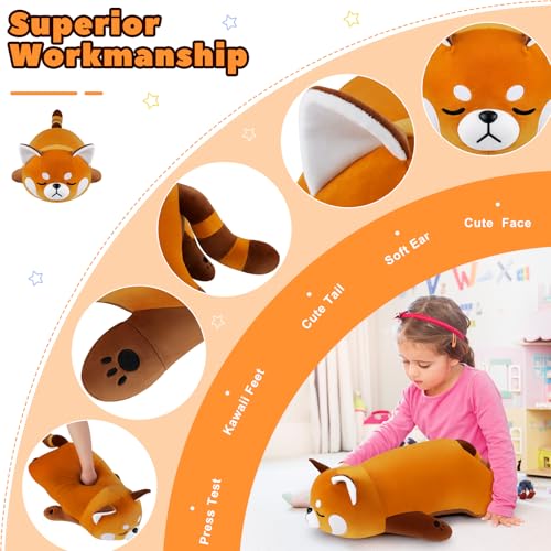 Image of Auspicious beginning 19'' Large Red Panda Plush Stuffed Animal- Cute Red Panda Plush Pillow Plushies, Big Plushie Toy, Cute Hugging Boby Pillow Stuffed Animal, Birthday Gifts for Kids Girls Boys