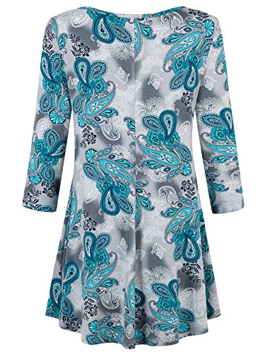 Nandashe Summer Tunics For Work, Spring Floral Printed Cut V Neck Half Sleeve T-Shirts Ladies Stylish Soft Easy Fit Boho Blouses Business Clothes Travel Wear Paisley Clothes Grey Light Blue Xlarge #TOP1