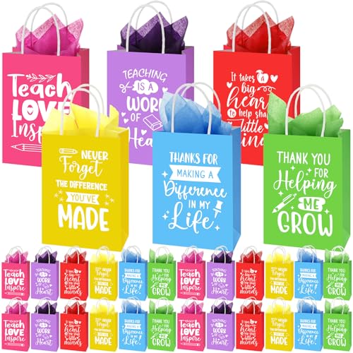 Skyygemm 60 Pack Teacher Appreciation Gift Bags with Tissue Paper Thank You Teacher Paper Gift Bags with Handle for Classroom School End of Year Christmas Party Favors(Black Color)
