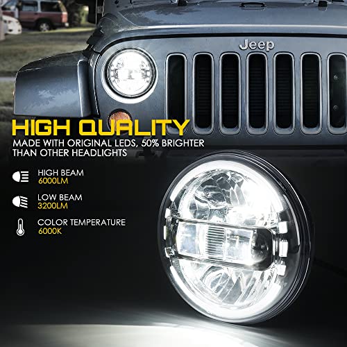 Image of Xprite 7 inch LED Halo Headlight Compatible with 97-18 Jeep Wrangler JK, Chrome