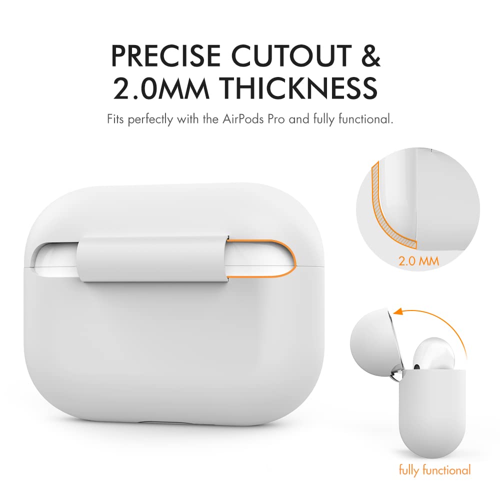 AHASTYLE AirPods Pro Silicone Case Anti-Scratch Protective Case Compatible with Airpods Pro 2019 [Front LED Visible] Shockproof Cover for Apple AirPods Pro (without Carabiner, White) - 4