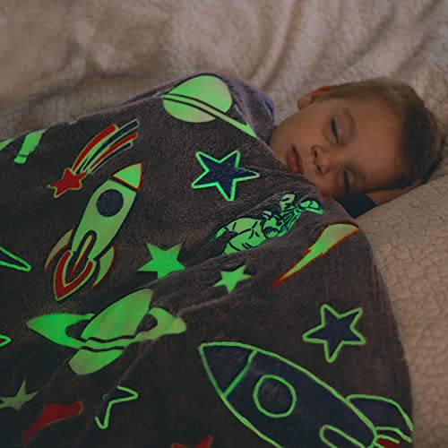 Image of Glow in The Dark Blanket Gifts for Toddler Kids Teen Girls|Bedroom Decor, Lightweight Throw Blankets|Soft Cozy Fluffy Luminous Throw Blanket - Grey Rocket