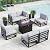 LayinSun Large Aluminum Patio Furniture Set with Fire Pit Table, 7 Pieces Modern Outdoor Conversation Set Sectional Metal Sofa Set with Olefin Cushion