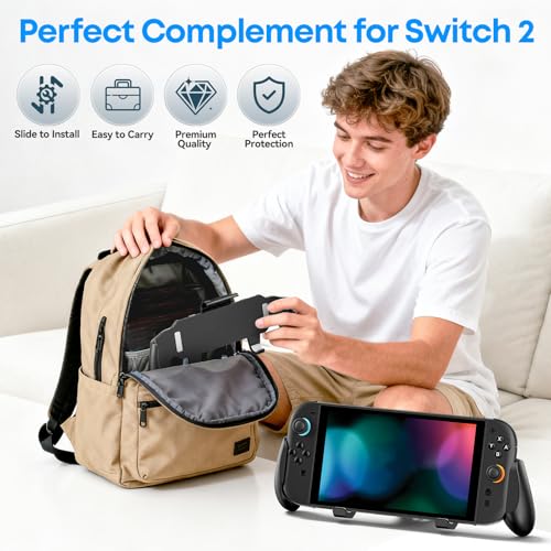 Grip Compatible with Nintendo Switch 2, Switch 2 Ergonomic Grip Case with Adjustable Stand, Comfort Game Accessories with 5 Game Card Slots and 4 Thumb Caps by OIVO - Image 7