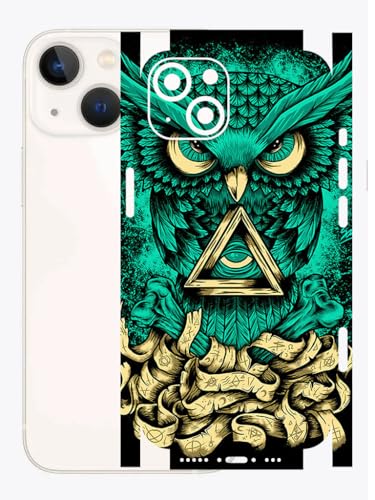 Image of AtOdds - Full Body Back Screen Guard Protector Film - Lamination Wrap Skin Sticker for iPhone 13 mini | Scratchproof Matte Finish (Design - Green Owl)