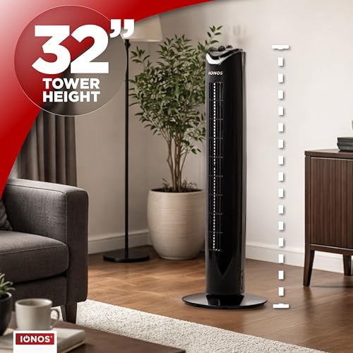 Ionos 3" Tower Fan, 3 Speed With Adjustable Angle & Oscillation, Powerful Cooling Airflow Tower Design For Living Room, Bedroom, Home & Office, Black (ION32BTOWERFN1PB) - 5