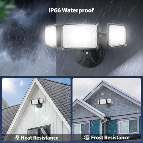 Onforu 100W 11000LM Flood Lights Outdoor, Brightness Security LED Flood Lights with 3 Adjustable Heads, Switch Controlled, IP65 Waterproof 6500K Outside Exterior Flood Light for Yard Garage Eave Patio