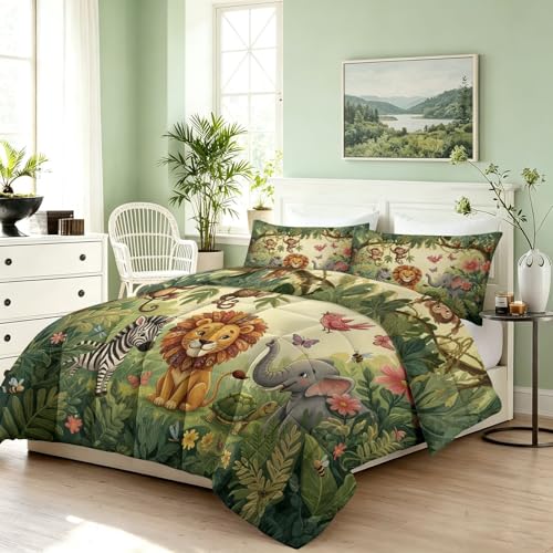 Couette sans housse 140x200 cm réversible imprimé jungle animaux doux