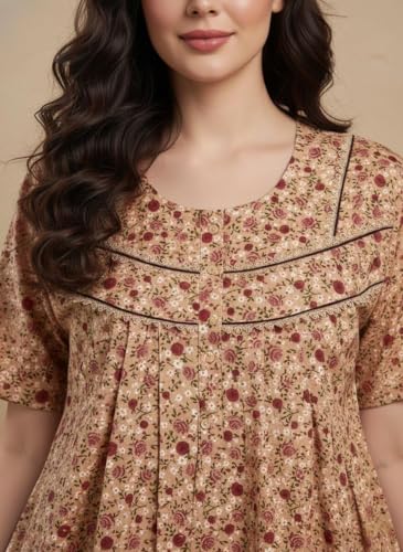 Image of Bahumaan Cotton Nighty for Women Full Length Stylish | Floral Print Cotton Maxi Dress for Women with Pocket | Sleepwear Gown for Women