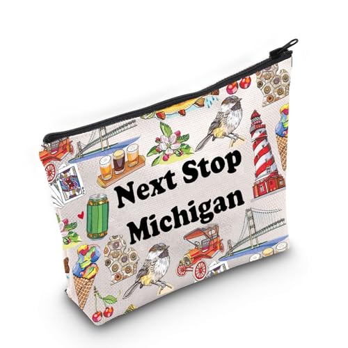 JXGZSO M State Travel Gift Next Stop M State Makeup Bag Traveler Gift Michigan Cosmetic Bag