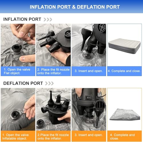 Image of Electric Air Pump, Electric Pump for Inflatables, 150W Pool Pumps, Portable Deflator Pumps with 3 Nozzles for Air Mattress, Swimming Ring | Black