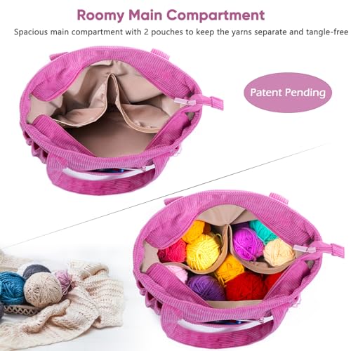 Image of MYBAGZING Crochet Bag and Tote - Corduroy Yarn Bag - Yarn Holder for Crocheting - Crochet Storage Bag for Crochet Hooks, Crochet Accessories, Knitting Bag for Crochet Lovers, Mom Gift
