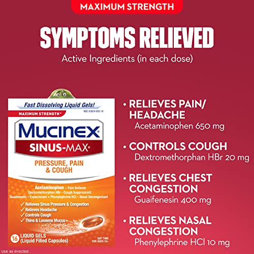 Mucinex Sinus-Max Max Strength Pressure, Pain & Cough Liquid Gels 16 Ea #TOP4
