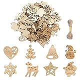 100 Piezas Adornos Navideños de Madera, Mini Adornos Colgantes para Árboles de Navidad, Madera Manualidades de Decoración Navideña para Bricolaje, Rebanadas, Scrapbooking (Estilo1)
