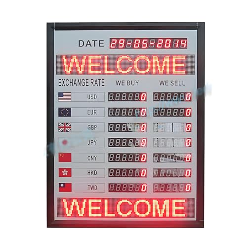 Pantalla de visualización de tasa de cambio con control remoto, transferencia de contenido USB, actualización automática de hora, memoria de apagado para bancos y oficinas