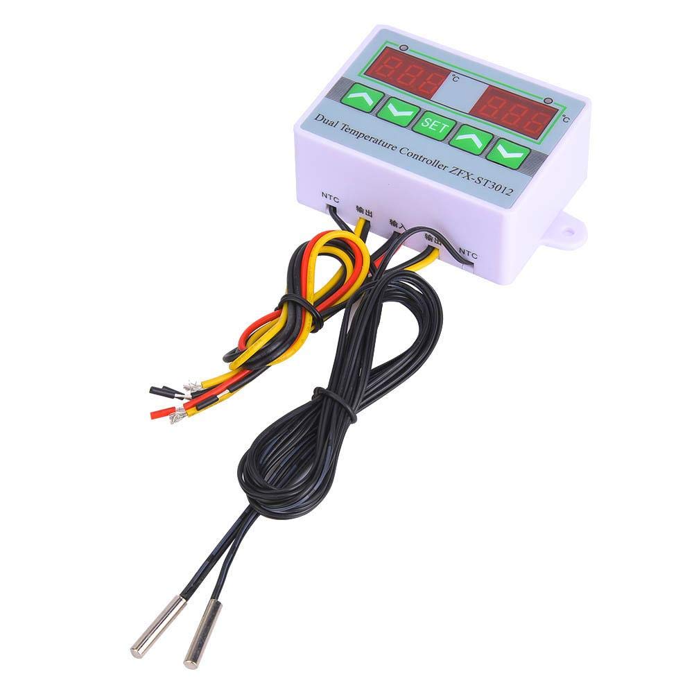 Intelligent Thermostat, ABS ST3012 Temperature Controller Intelligent Digital Displayed Dual Channel Adjustable Temperature Control Switch(DC12V)